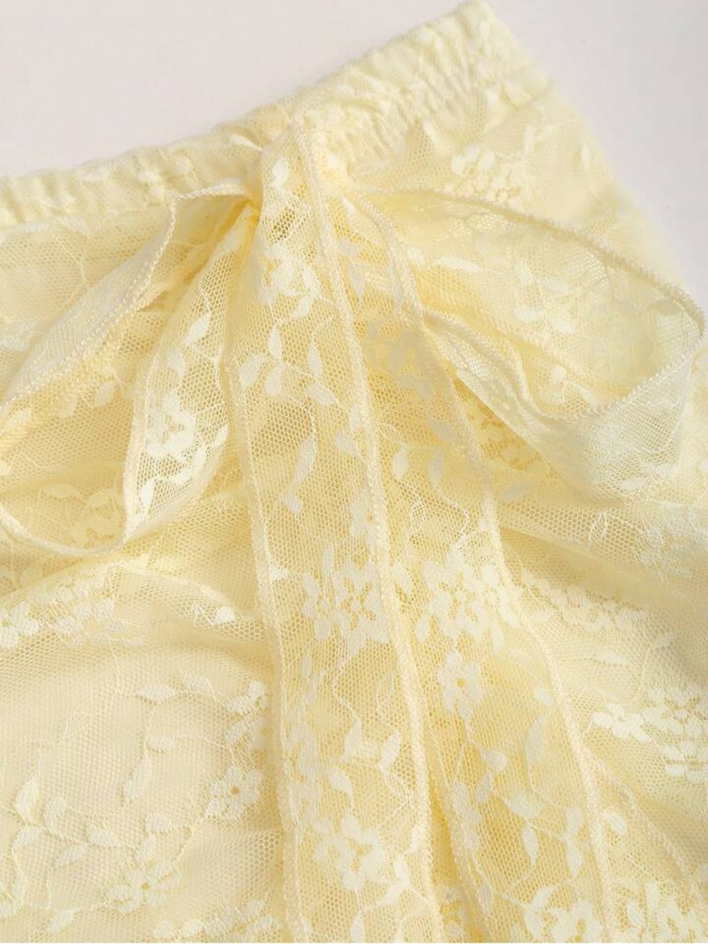 Pale Yellow Lace Ruffle High-Low Skirt - Picture 3 of 6